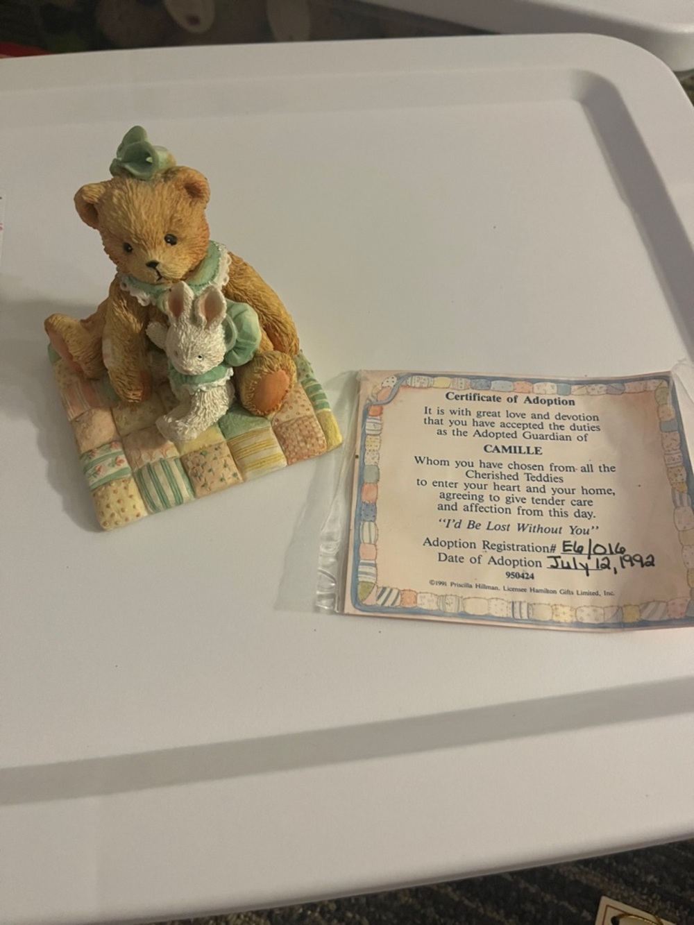 Cherished Teddies Camille E6/16 Bear Figurine with Mint Accents